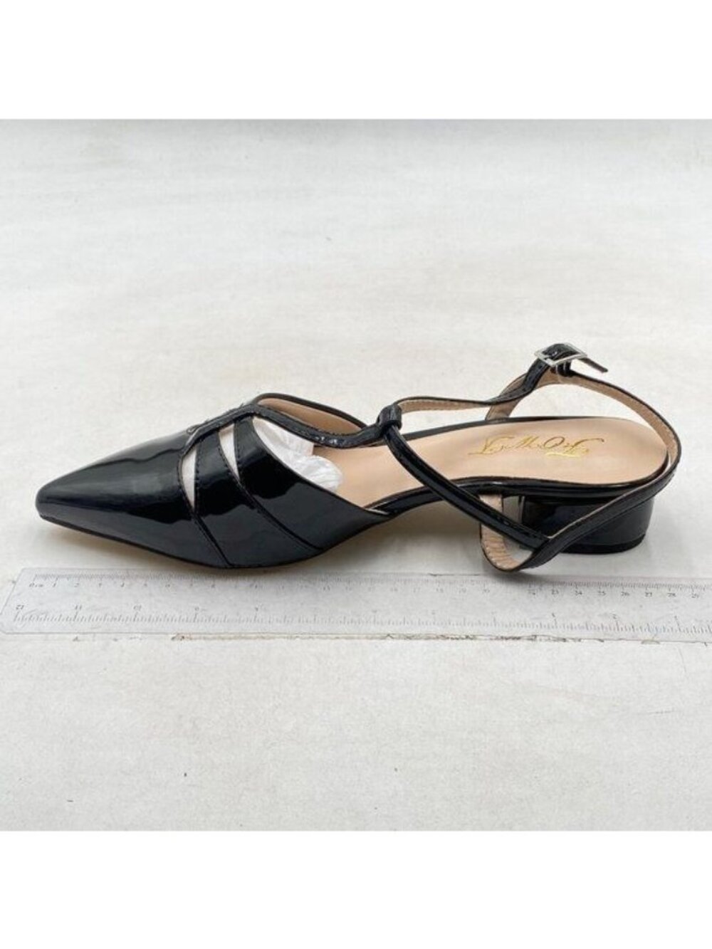 FOWT Black Retro Pointed Toe Mary Janes Chunky Low Heel Pump T-Strap School Shoe